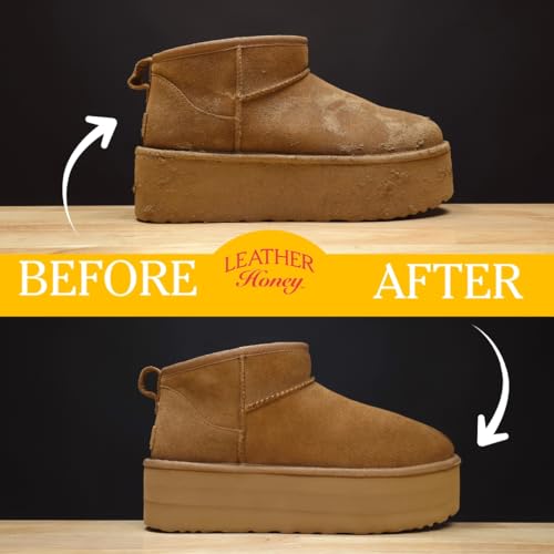 Leather Honey Limpiador de piel de gamuza de miel – Cuidado de gamuza y nobuk de calidad. Fabricado en los Estados Unidos desde 1968 - Limpiador de gamuza para zapatos, botas, chaquetas, Uggs, bolsos, bolsos y más,