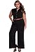 Roswear Women's Sexy Plunge V Neck Belted Wide Leg Jumpsuits Dress