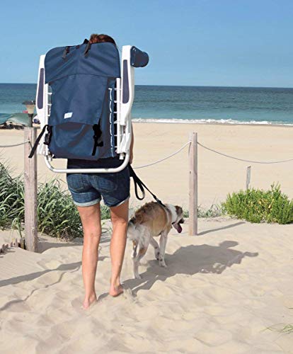 RIO BEACH Beach Chairs Backpack and Beach Umbrella with Cup Holders Lace-Up Backpack Chair Set, Nautical Blue + 7' Beach Umbrella with Integrated Sand Anchor and Table
