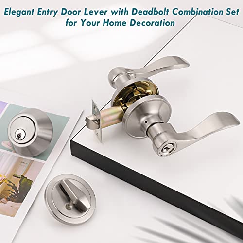 2 Pack Keyed Alike Entry Lever Door Handle and Single Cylinder Deadbolt