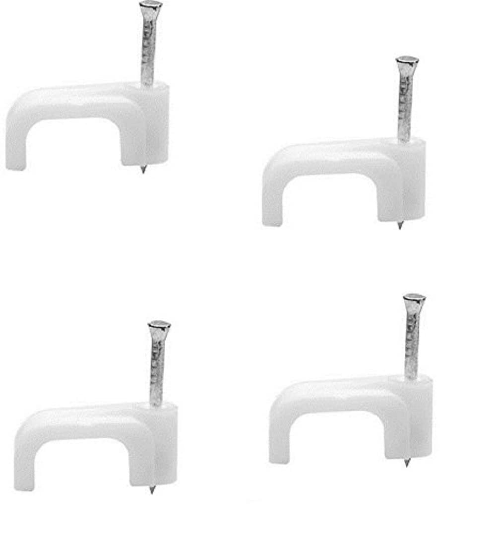 Merriway BH04441 (100 Pcs) Twin Shotgun White Cable Clips for WF65/CT63 Coaxial Phone, Ethernet and Internet Satellite Television Cable, 10 mm - Pack of 100 Pieces