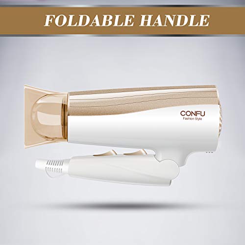Professional Negative Ionic Hair Dryer, CONFU 1875W Folding Ceramic Tourmaline Low Noise Lightweight Blow Dryer for Pregnancy Kids, Quiet Fast Drying Hairdryer with Concentrator for Home - Thumbnail 2