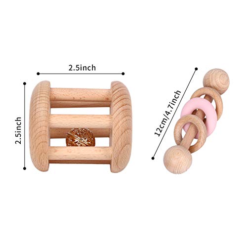 Wooden Baby Toys Wooden Rattle Toys, Baby Starter Toys Baby Grasping Bells Teething Toys, Baby Crawling Toys , Newborn Toys Gifts (Green)