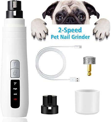 Ultra Quiet Pet Nail Grinder for Dogs Electric Rechargeable USB Charging Dog Nail Grinder Trimmer Clipper for Small Medium Large Dogs Cats and Other Animal Paws
