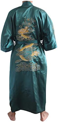 SexyTown Long Satin Lounge Bathrobe Classic Print Embroidery Kimono Robe Nightgown