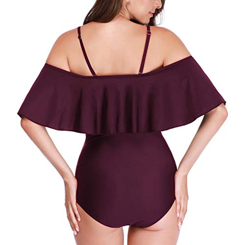 GINKANA Maternity Bikinis Tankini Flouncing One Piece Swimsuit Pregnancy Beachwear Summer Bathing Suits Burgundy