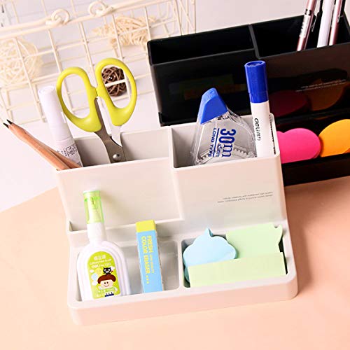 Desk Organizer Caddy with 5 Compartments Office Workspace Desktop Holder Stable Plastic Stationery Storage Box for Pencils,Markers,Erasers,Pens,Thumbtack (7.1" x4.8" x3.6")(Black)