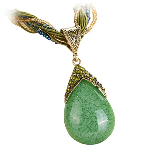 Clearance!! WYTong Women Rhinestone Amber Gem Jewelry Necklaces Bohemian Pendant Collar Necklace (Green)