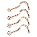 Ruifan 4PCS 20G 316L Surgical Steel 2mm Top Flat & Ball & Clear Round & Square CZ Curved Nose Stud Ring Screw Piercing Jewelry - Rose Gold
