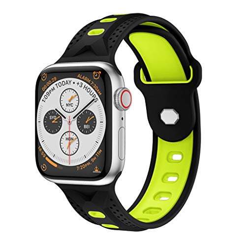 Watch Band 20mm for Apple Watch Series 4 44mm, Meidexian888 Goose Egg Buckle Two-Color Silicone Strap Quick Release Adjustable Size (Yellow)