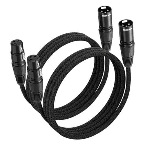 SONICAKE XLR Microphone Cable 2 Pack 2M/6FT Male to Female 3 Pin Nylon Braided Cable for Studio Recording and Live Production