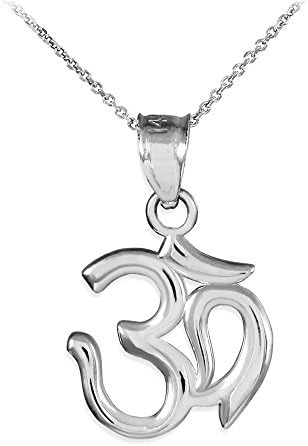 10k White Gold Hindu Meditation Charm Yoga "Om" (Aum) Pendant Necklace, 22"