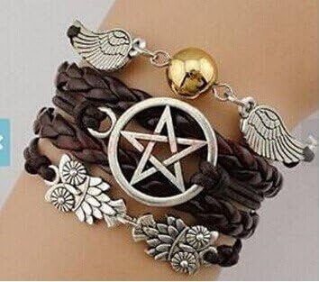 LANYUER Bracelet Angel Wings Wing Owls Pagan and Wiccan Dean Winchester Supernatural Star Bracelet Brown