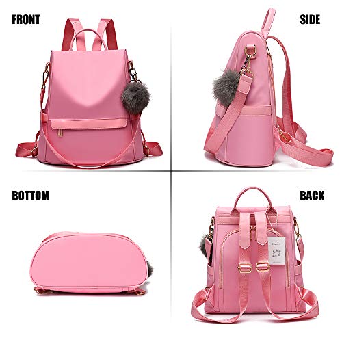 Women Backpack Purse Nylon Anti-theft Fashion Casual Lightweight Travel School Shoulder Bag (Pink) - Thumbnail 2