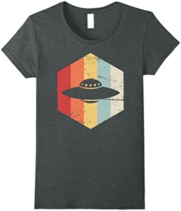Womens Retro Alien UFO T-Shirt Medium Dark Heather