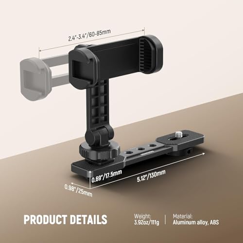 NEEWER Phone Holder Mount Compatible with DJI Osmo Pocket 4 & Pocket 3, Accessories Expansion Cell Phone Mount with 1/4" Threads for Tripod/Extension Rod, Cold Shoe for Mini Video Light, Mic, AC021