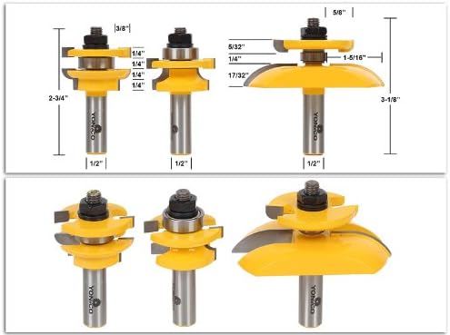 Yonico 12343 Round Over 3 Bit Raised Panel Cabinet Door Router Bit Set including Back-cutter Panel Raiser 1/2-Inch Shank - Image 4