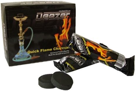 DEEZER 33MM CHARCOAL BOX: SUPPLIES FOR HOOKAHS – 100pc box of Quick-light shisha coals for hookah pipes. These Easy Lite coal accessories & parts are instant lighting when using a torch lighter.