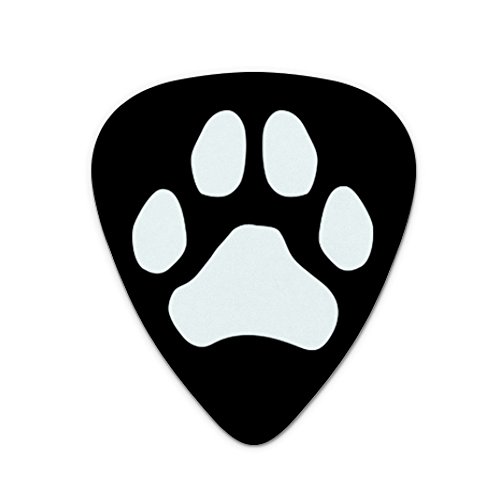 Paw Print Dog Cat White on Black Novelty Guitar Picks Medium Gauge - Set of 6