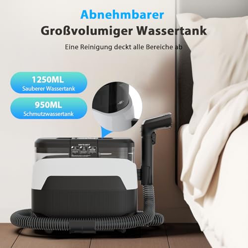 Steam Cleaner 1650 W Upholstery Cleaner Device Wet Vacuum Cleaner with Strong Suction Power, 1250 ml Water Tank, High Temperature Steam Carpet Cleaner for Carpet, Sofa, Curtains, Upholstery, Car Seat