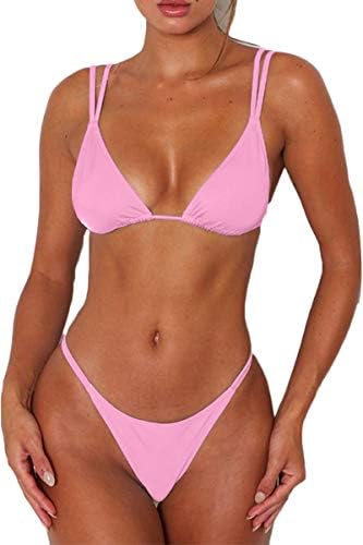 Bisitng Women's Double Strap High Cut Thong Bathing Suits Triangle Bikini Sets