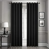 Dreaming Casa Solid Blackout Curtain for Bedroom 96 Inches Long Draperies Window Treatment 2 Panels Black Grommet Top 2(52" W x 96" L)