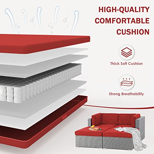 Patiomore Patio Rattan Daybed, 4Piece Outdoor Sectional Sofa Set, AllWeather Grey Wicker