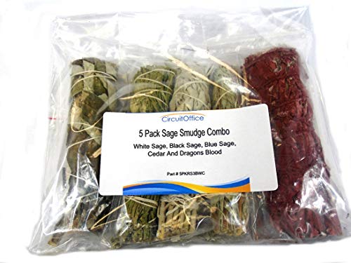 White Sage, Black Sage, Blue Sage, Cedar, Dragons Blood Sage Smudge Kit, for Purifying, Cleansing, Healing, Metaphysical, Meditation and Wicca