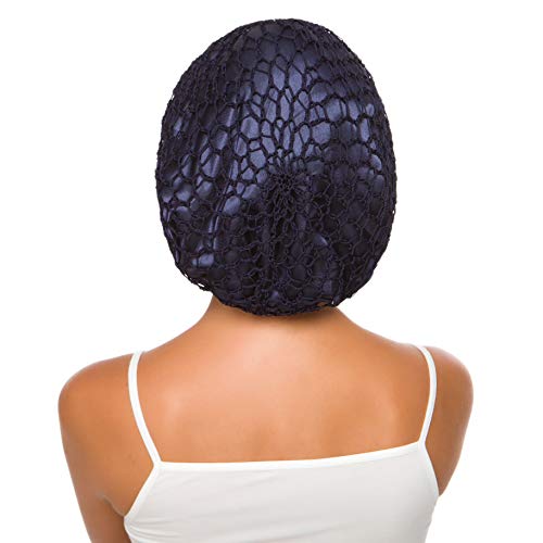 Women's Vintage Full Head Crochet Hair Net Snood Sleep Bonnet Cap Hair Accessories (Navy Blue)