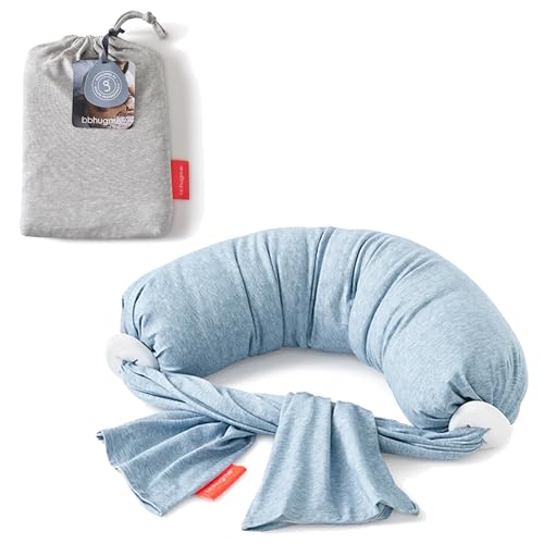 bbhugme Adjustable Nursing Pillow with Blue Melange Cover & Extra Grey Melange Cover - Breastfeeding and Baby Support