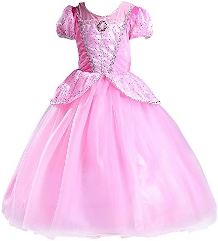 Yaphets Mall Girls Sofia Princess Dress For Halloween Christmas Birthday Party With Tiara, Wand,Sleeves (7-8, Pink)