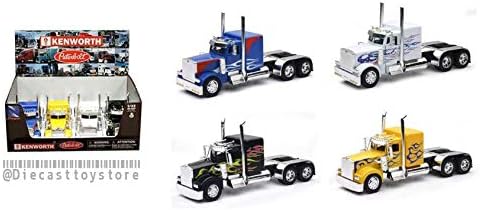 New DIECAST NEWRAY 1:32 Display Kenworth W900 Black, Yellow & Peterbilt Model 379 Blue, White Set of 4 SS-10641H
