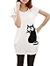 Allegra K Women's Round Neck Short Sleeve Cat Prints Loose Tunic Top S White