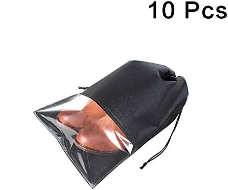 Coreden 10 Pcs Travel Shoe Bags Non-woven Fabric Drawstring Bags with Transparent Window Large Shoe Storage Packing Protector Organizer, Black