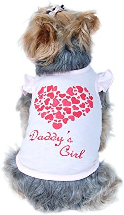 Anima Rhinestone DADDY'S GIRL Dog Shirt with Glittery Heart on Back, Medium Sweet Pink