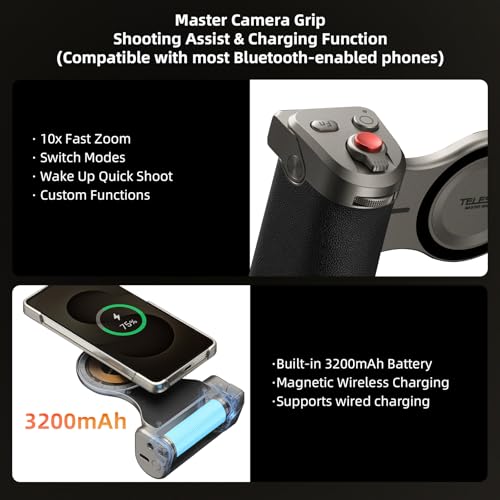 Master Grip para Samsung Galaxy S26 Ultra, Empuñadura de cámara con Batería de 3200 mAh, Filtro ND16, Flash del Teléfono Móvil, Carga Inalámbrica, Funda Magsafe,Empuñadura de Cámara para S26 DSLR