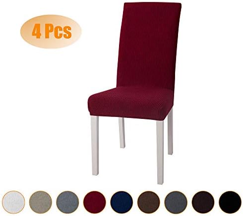 SARAFLORA Dining Room Chair Covers - Washable Jacquard Seat Protectors for Living Room, Kitchen, Party, Wedding, Hotel (Set of 4, Burgundy)