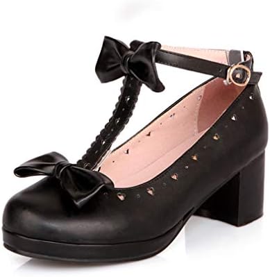 HILIB Woman's Low Heel Vintage Lolita Shoes Cute Bowknot Mary Jane Shoes