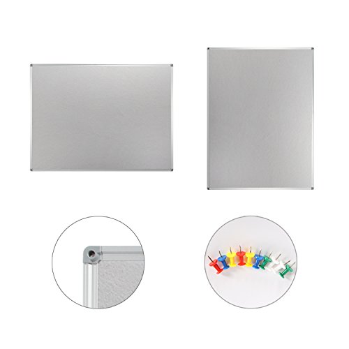 4 Thought Fabric Bulletin Board 36 x 24 Inches Wall Mounted with Silver Aluminium Frame Message Memo Pin Board for Display and Organize Office or Classroom, 3 x 2 Feet, 10 Push Pins Included, Gray
