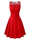 KIRA Women's Sleeveless A-Line Evening Party Lace Cocktail Dress (Small, Red)