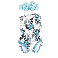 IEason Newborn Toddler Kid Baby Girl Print Romper Jumpsuit Sunsuit+Headband Clothes Set (12-18 Months, Blue)