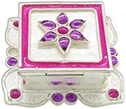 Maa Silver Haldi Kumkum Square Box with Base (L X 5Cm, Silver)