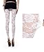 Voglee New Sexy Lady Rose Floral Lace Tights Leggings Slim Pants (one size, White)