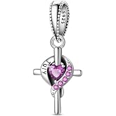 HUIPOJUE 925 Sterling Silver Cross Birthstone Charms for Women，Birthday Bead Charms for Pandora Bracelets and Necklace，Mother's Day Christmas Jewelry Gifts