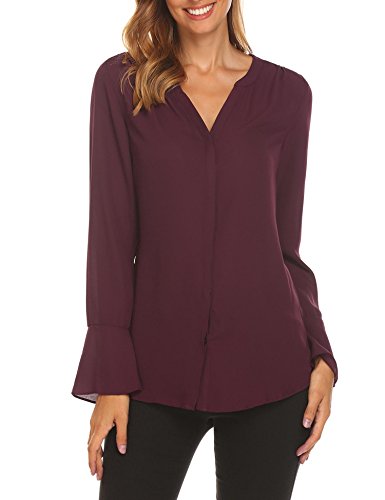 Zeagoo women s chiffon blouse v neck long sleeve top sh…