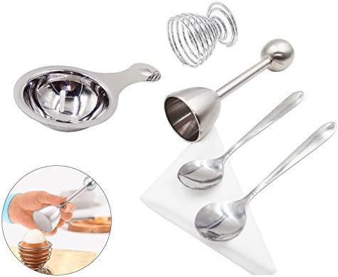 Egg Topper Egg Cups for Soft Boiled Eggs Cracker Soft Boiled Egg Cutter with 2 Egg Spoons &amp; 1 Egg Separator for Kitchen Egg Cooker (silver)