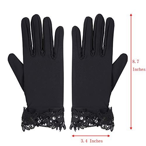 Xuhan Short Satin Gloves for Women Opera Gloves Wrist Length (8.7 inches-Black) - Thumbnail 2