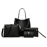 4 Pcs Package,Clearance! AgrinTol Women Pattern Leather Handbag+Crossbody Bag+Messenger Bag+Card Package (Black)