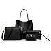 4 Pcs Package,Clearance! AgrinTol Women Pattern Leather Handbag+Crossbody Bag+Messenger Bag+Card Package (Black)