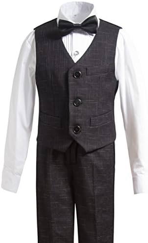 Gele Boy 4 Pieces Formal Wear Suit,Vest+Pants+Shirt+Bow Tie (8, Black 2)